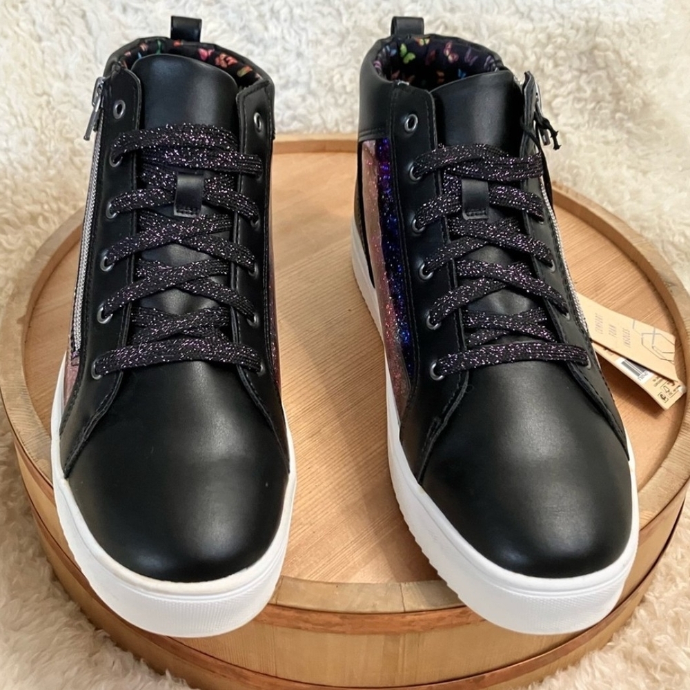 Madden NYC Women's Black and Purple Glitter Sneakers - Picture 2 of 11